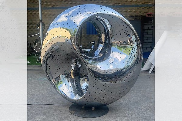 Custom Stainless Steel Hollow Sphere Sculpture – Modern Perforated Outdoor Art
